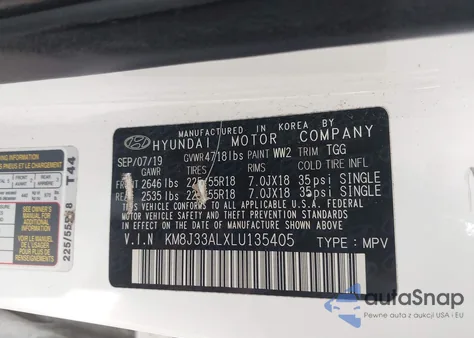 2020 Hyundai Tucson Sel из США, поврежденный, VIN KM8J33ALXLU135405